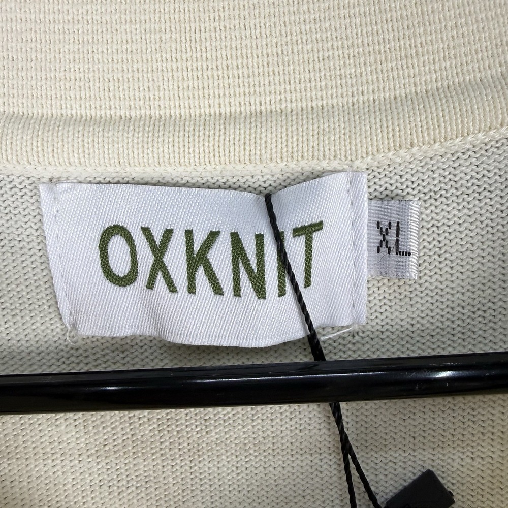 OXKNIT Shirt Men's Size XL V-Neck Polo Beige Dog w/ Glasses 100% Cotton NWT - Picture 3 of 8